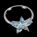 Ring 925 Silber Sky Blue Topas Größe 12 Blume