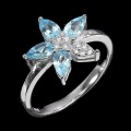 Ring 925 Silber Sky Blue Topas Größe 12 Blume
