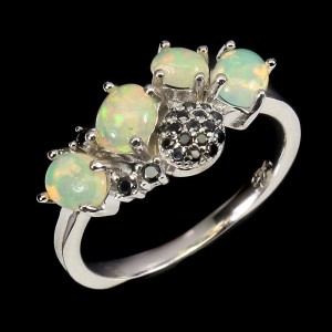 Ring 925 Feueropale Größe 14 schwarze Spinelle