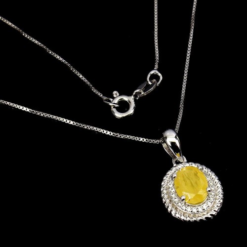 Halskette mit Zirkonia Silber gelber natürlicher Saphir