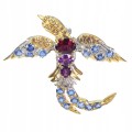 Brosche Granate Kyanite Amethyst Saphire Vogel 925