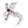 Brosche Granate Kyanite Amethyst Saphire Vogel 925