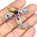 Brosche Granate Kyanite Amethyst Saphire Vogel 925