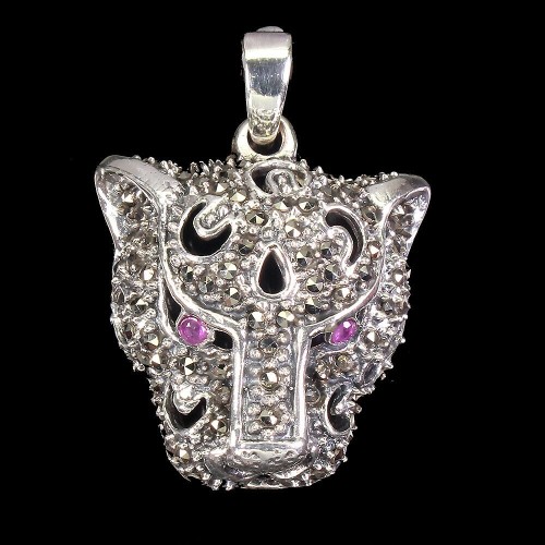 925 Sterling Silber Natürlicher Markazit Rubin Tiger Anhänger