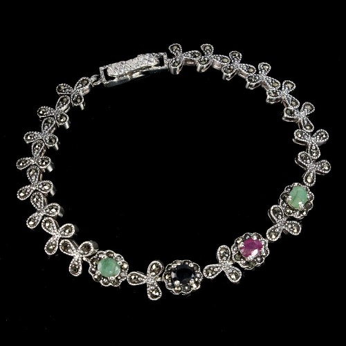 Armband aus 925 natürlichen Rubinen Markasiten Smaragden