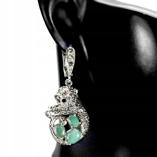 4 Silberohrringe 925 Smaragde Markasit Tiger