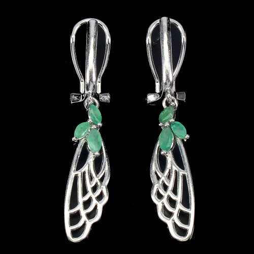 Silberne zarte Ohrringe mit natürlichen Smaragden 4