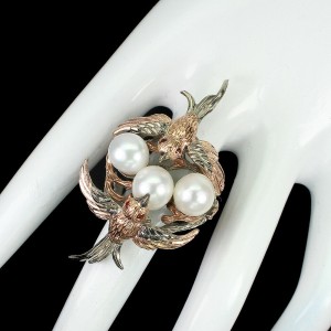 Ring aus Sterlingsilber mit Barockperlen Granat Größe 14 Vogel