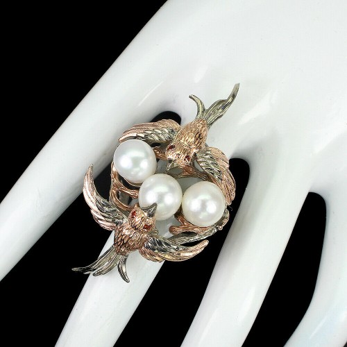 Ring aus Sterlingsilber mit Barockperlen Granat Größe 14 Vogel