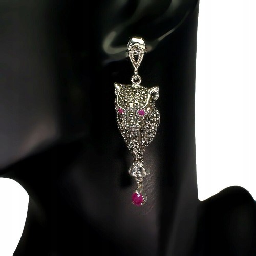 4 Ohrringe 925 natürliche Rubine Markasit Tiger