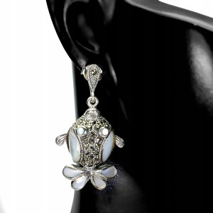 925 Silber Fisch Ohrringe Perlmutt Markasit 4