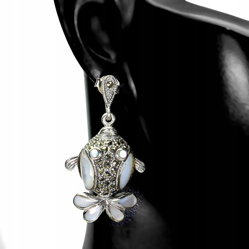 925 Silber Fisch Ohrringe Perlmutt Markasit 4