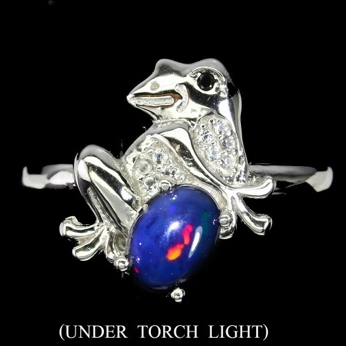 Silberring Größe 16 schwarzer Opal Topas Frosch