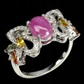 Natürlicher Rubin Ring mit Songea Saphiren Größe 12