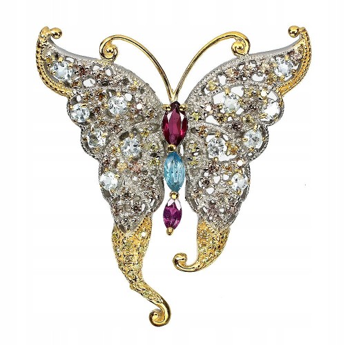 Schmetterling Brosche Granat Saphire Aquamarin Topas 925