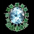 925 Ring Größe 14 natürliche Sky Blue Topas Smaragde