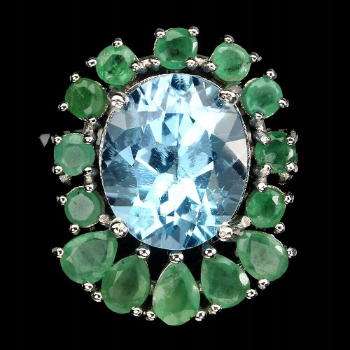 925 Ring Größe 14 natürliche Sky Blue Topas Smaragde