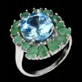 925 Ring Größe 14 natürliche Sky Blue Topas Smaragde