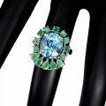 925 Ring Größe 14 natürliche Sky Blue Topas Smaragde
