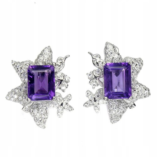 Silberohrringe 925 Zirkonia natürliche Amethyste 5