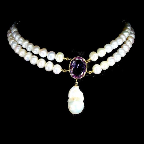 Silberkette Rubine Perlen natürlicher Amethyst