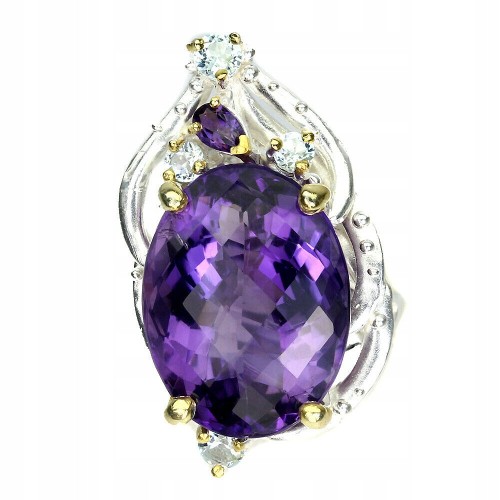 925er Aquamarin Silberring mit Amethysten Größe 18