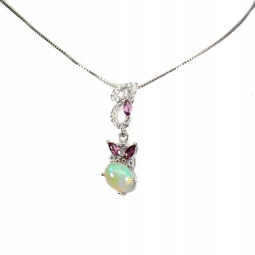 925 Sterling Silber Halskette Feueropal Granat Rhodoliten