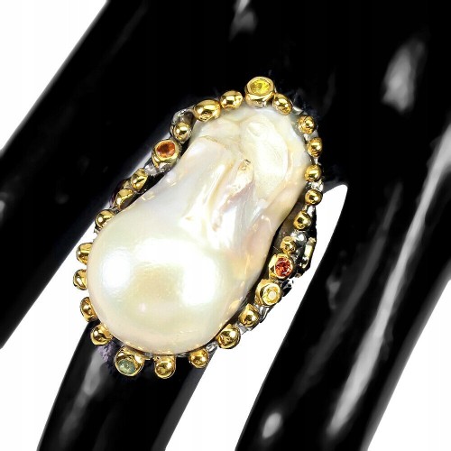 Ring Größe 16 natürliche barocke Perle Granate