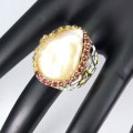 Ring Größe 19 barocke Perle Granate Silber 925
