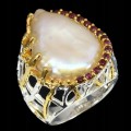 Ring Größe 19 barocke Perle Granate Silber 925