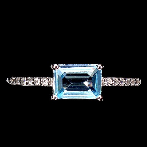 Zarter Silberring Sky Blue Topas Größe 14,5