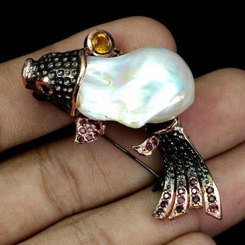 925 Silber Brosche Natur barocke Perle Fisch