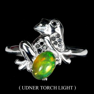 Feueropal Spinell Frosch Ring aus Sterlingsilber Größe 16