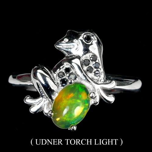 Feueropal Spinell Frosch Ring aus Sterlingsilber Größe 16