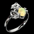 Feueropal Spinell Frosch Ring aus Sterlingsilber Größe 16