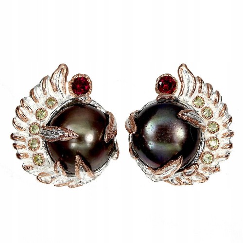 5 Ohrringe natürliche schwarze Perlen Olivinen Granate