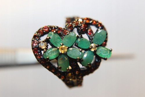 Ring Natursilber Saphire Smaragde gr. 16,5