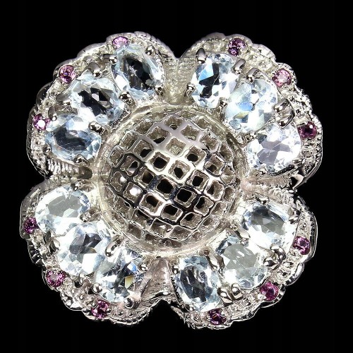Ring Größe 16,5 Aquamarin Granaten Blume 925