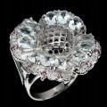 Ring Größe 16,5 Aquamarin Granaten Blume 925