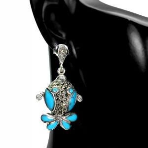 5 Ohrringe natürlicher Silber Türkis Markasit Fisch