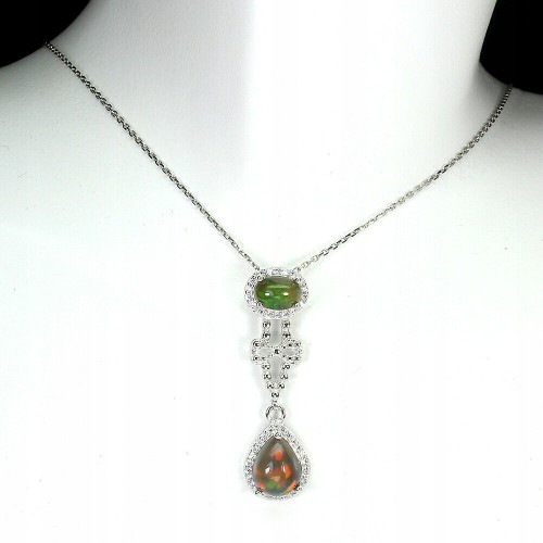 Silberne Schleife Halskette mit schwarzen Opalen und Zirkonia