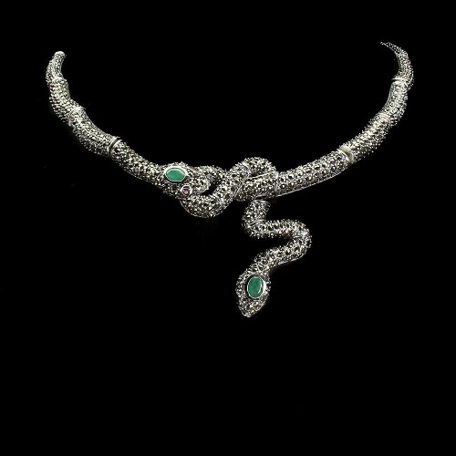 Halskette aus Sterlingsilber mit natürlicher Smaragd Markasit Schlange
