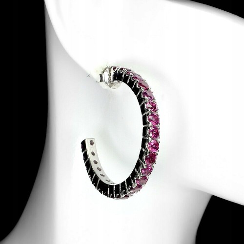 Silber Creolen Ohhringe natürliche Granat Rhodolite 5