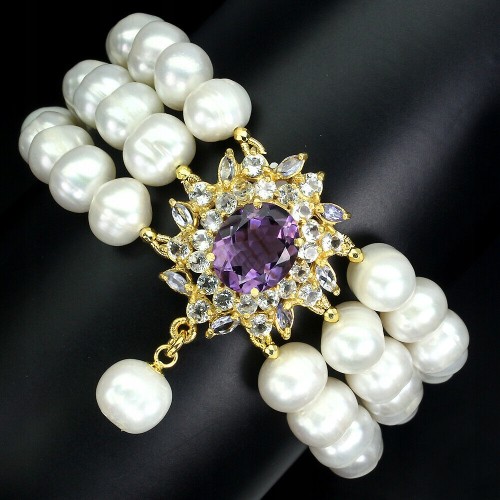 Natürliches Amethyst Armband mit Tansanit Topas Perlen