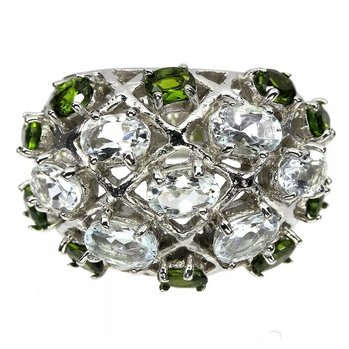 Ring natürliche Aquamarin Diopside Größe 13,5
