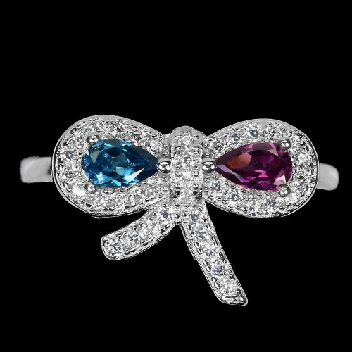 Silberring Größe 14 Granat Topas London Blue