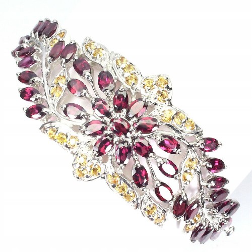 Armband aus 925er Sterlingsilber mit natürlichen Granaten und Saphiren
