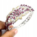 Armband aus 925er Sterlingsilber mit natürlichen Granaten und Saphiren