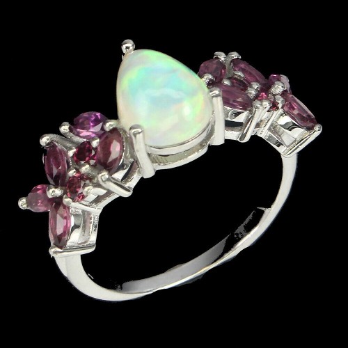 925 Silberring Feueropal Granat Größe 17