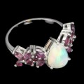 925 Silberring Feueropal Granat Größe 17